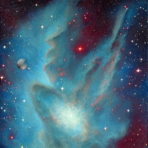 Image similar to a hand made out of nebula, hand in nebula, hand!!!, david a. hardy