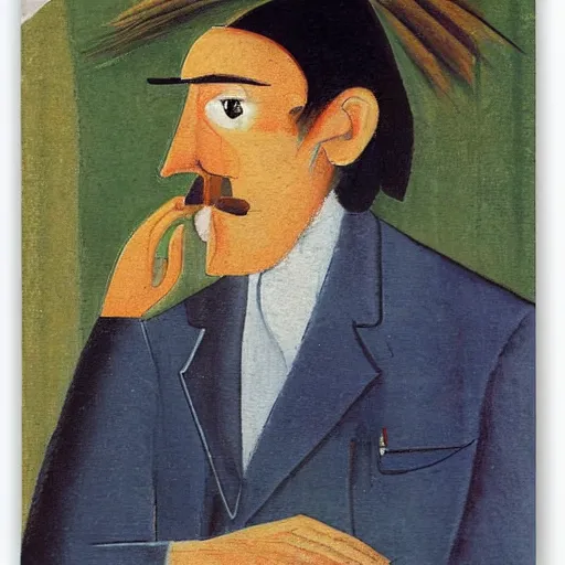 Image similar to a portrait of a character in a scenic environment by roger de la fresnaye