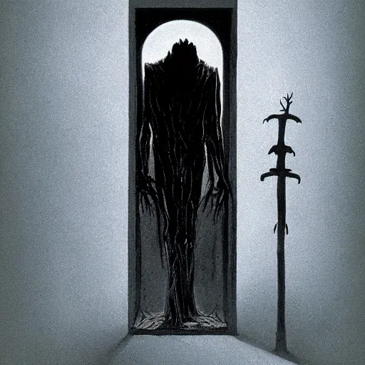 Image similar to the spooky horrific tall man with no face, from the closet, moonlight, bedroom, horror, mystery, spooky, paranormal monster, photorealism, dramatic lighting, by wayne barlowe