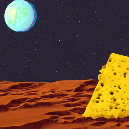 Prompt: an alien society on the moon made entirely from cheese. digital illustration. highly realistic and detailed.