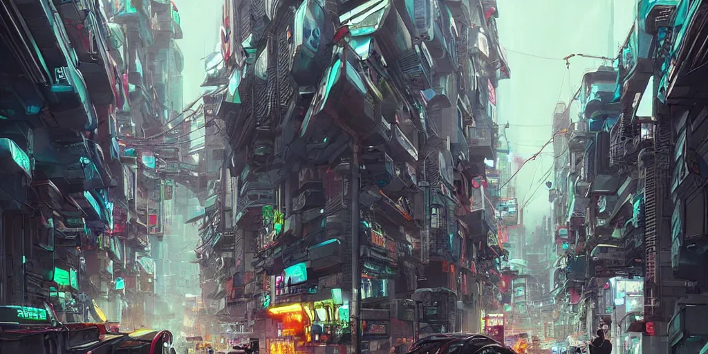 Image similar to futuristic cyberpunk russian street, trending on artstation.