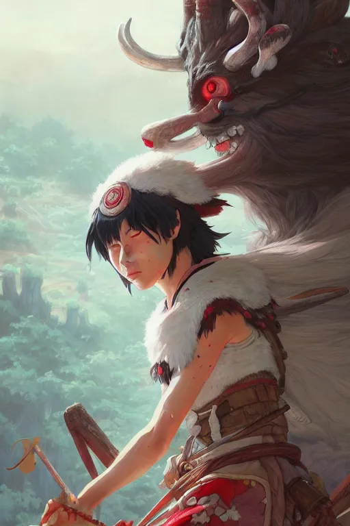 Prompt: mononoke hime, highly detailed, digital painting, artstation, concept art, smooth, sharp focus, illustration, unreal engine 5, 8 k, art by artgerm and greg rutkowski and edgar maxence