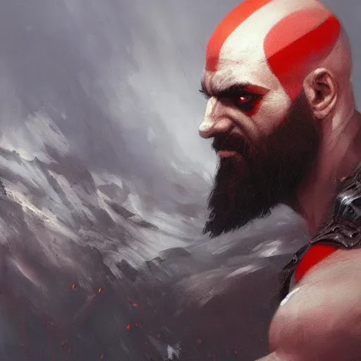 Prompt: oil painting of kratos in valhalla trending on artstation by greg rutkowski