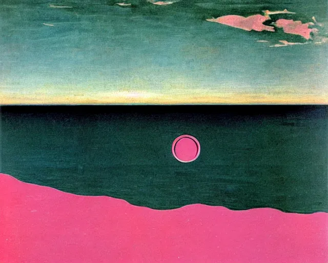 Image similar to deep sea trench, pink horizon by Giorgio de Chirico