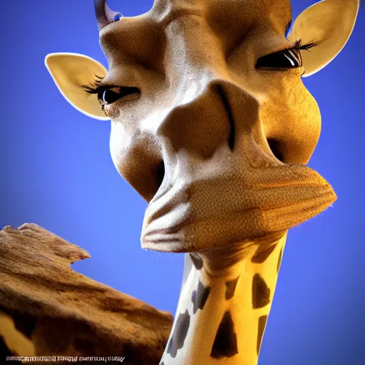Image similar to a highly detailed portrait of a humanoid giraffe in a blue cloak, adventurer, artstation, deviantart, professional, unreal engine 5, octane render