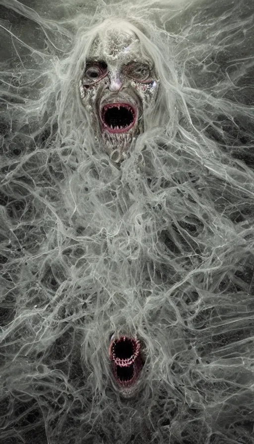 Image similar to a storm vortex made of many demonic eyes and teeth, by alyssa monks