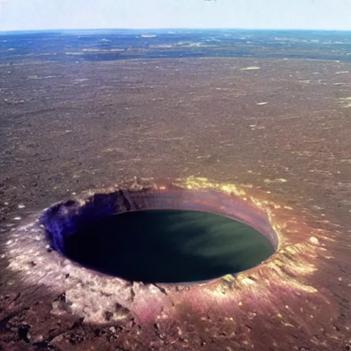 Image similar to a large nuclear crater in manhattan, realistic, taken on a ww 4 camera.