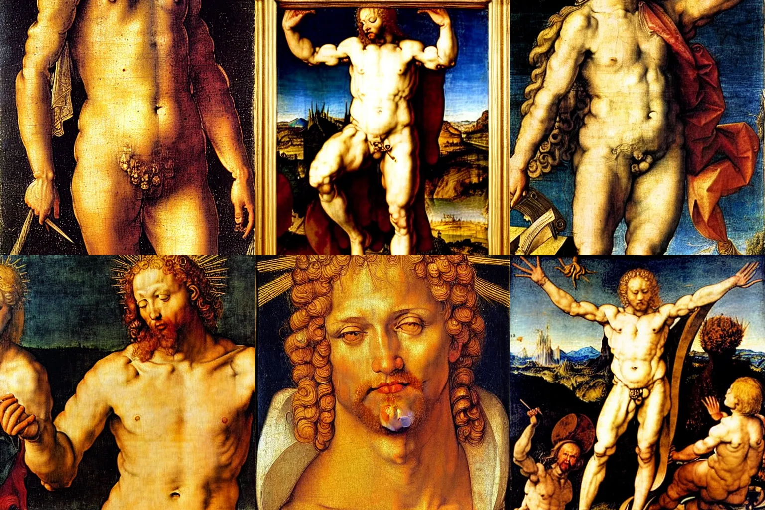 Prompt: the beautiful blond male sun god apollo, 1 5 0 4, albrecht durer and leonardo da vinci and peter paul rubens. oil painting