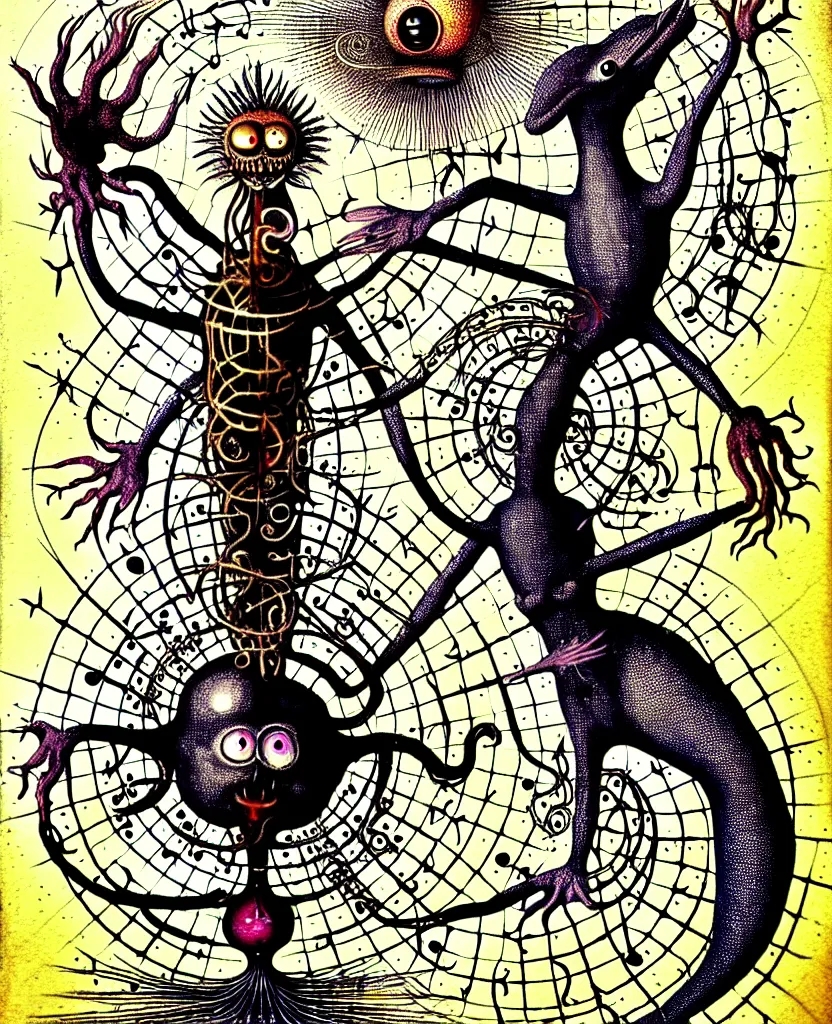 Image similar to whimsical freaky creature sings a unique canto about'as above so below'being ignited by the spirit of haeckel and robert fludd, breakthrough is iminent, glory be to the magic within, painted by ronny khalil