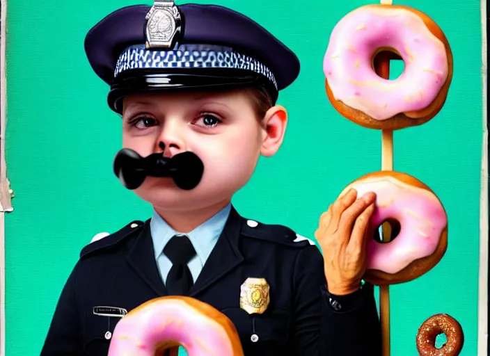 Image similar to a police officer with donut body, lowbrow, matte painting, 3 - d highly detailed, in the style of mark ryden,