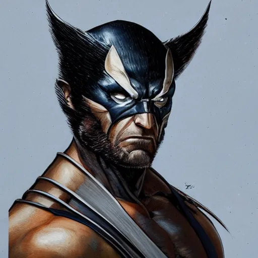 Prompt: wolverine in costume mask starring into the camera, fixed eyes, cinematic, surreal, dramatic lighting, face, detailed, intricate, elegant, highly detailed, digital painting, artstation, chalk, concept art, smooth, sharp focus, illustration, art by sam spratt,