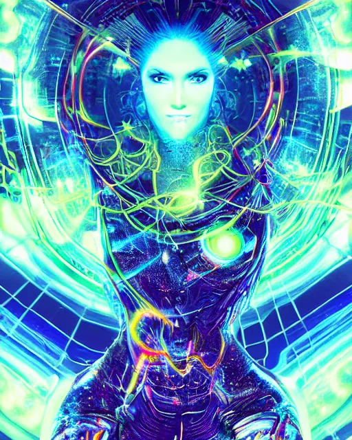 Image similar to a powerful energy psychedelic matrix woman, by alexander fedosav, hyper detailed digital matte painting, concept art, hyperrealism, 1 6 k resolution, cinema 4 d, 8 k resolution, trending on artstation, behance hd, a masterpiece, by stephan martiniere, particles, cel - shaded, power bright neon energy, by david a. hardy,