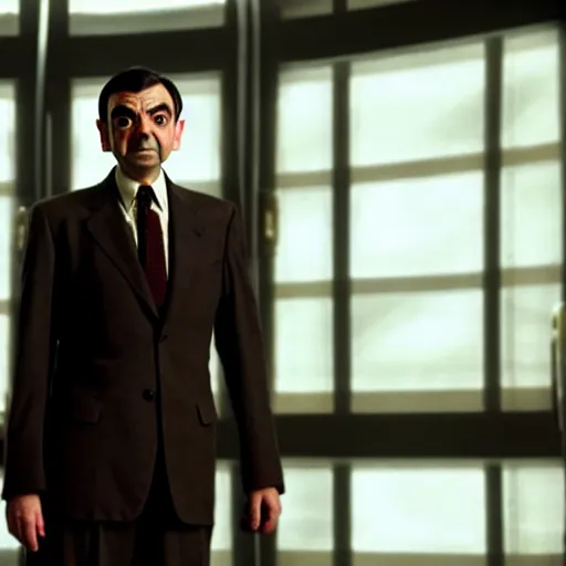 Prompt: mr. bean as captain america in the avengers movie. movie still. cinematic lighting.