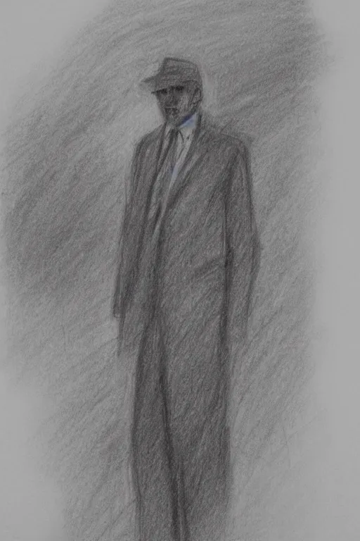 Image similar to a drawn man standing in the rain. pencil sketch.