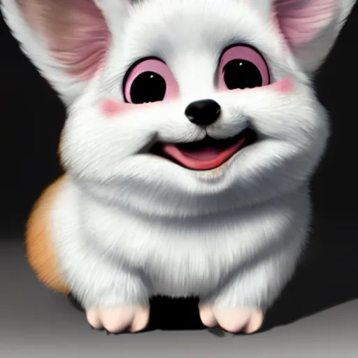 Prompt: detailed concept art of a blue corgi furby, smiling