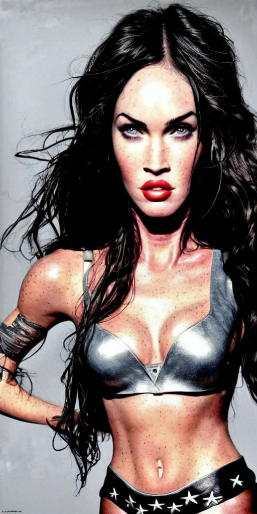 Image similar to Portrait of Megan Fox as a super hero, highly detailed, photographed by Annie Leibovitz.