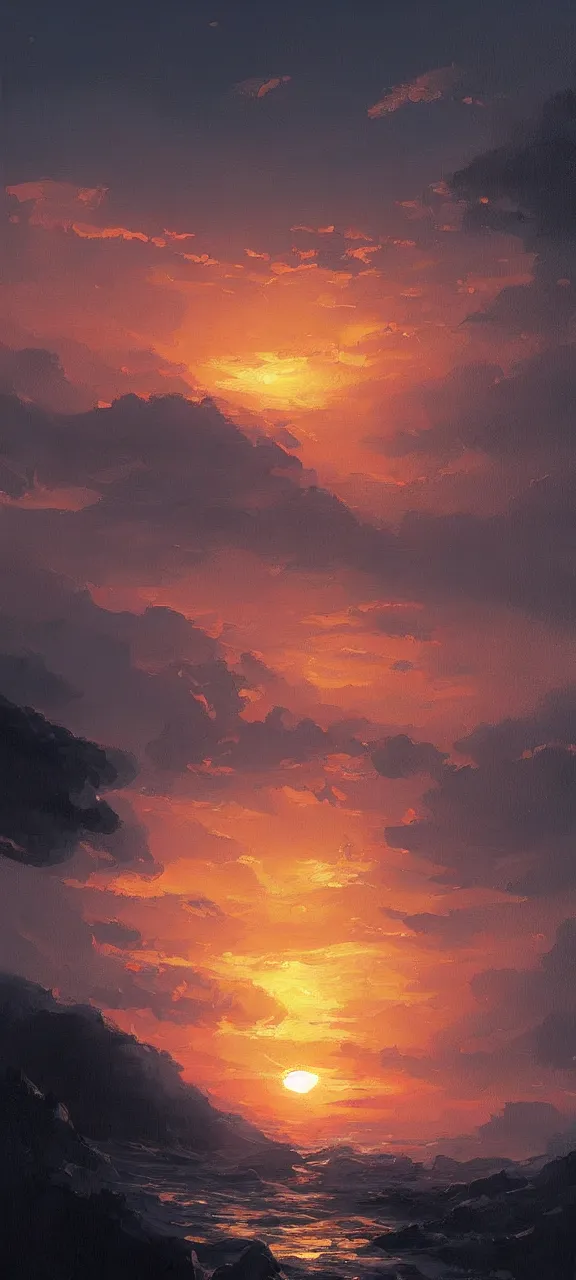 Image similar to A painting of a sunset trending on artstation in the style of Greg Rutkowski