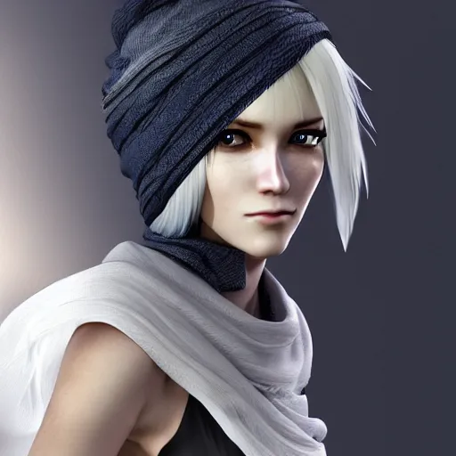 Image similar to a woman with white hair and a scarf around her neck, an ambient occlusion render by chen jiru, cgsociety, net art, anime aesthetic, daz 3 d, behance hd