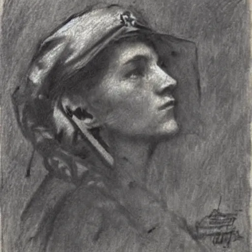 Image similar to ww 1 action heroine, by alfred stevens in charcoal