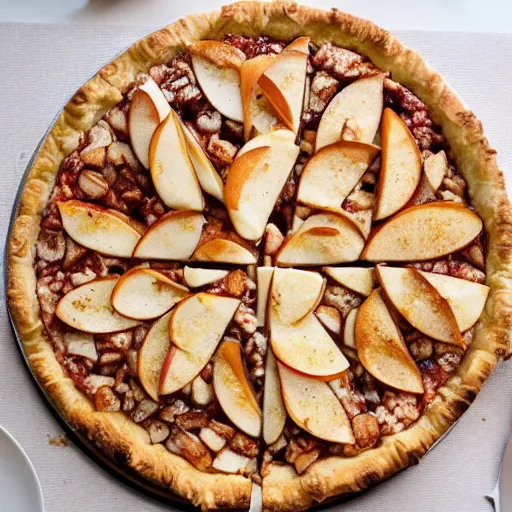 Prompt: photograph. apple pie pizza.