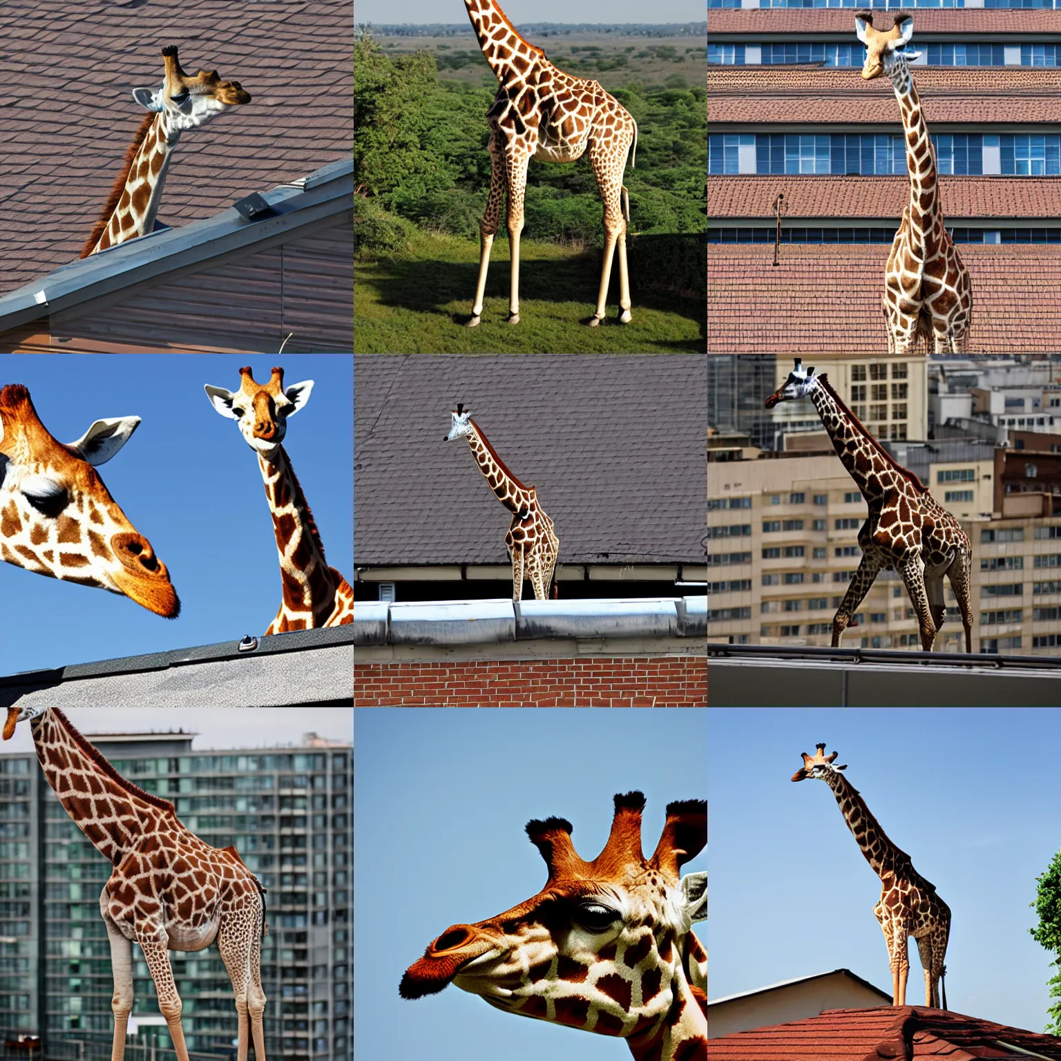 Prompt: giraffe over the rooftop