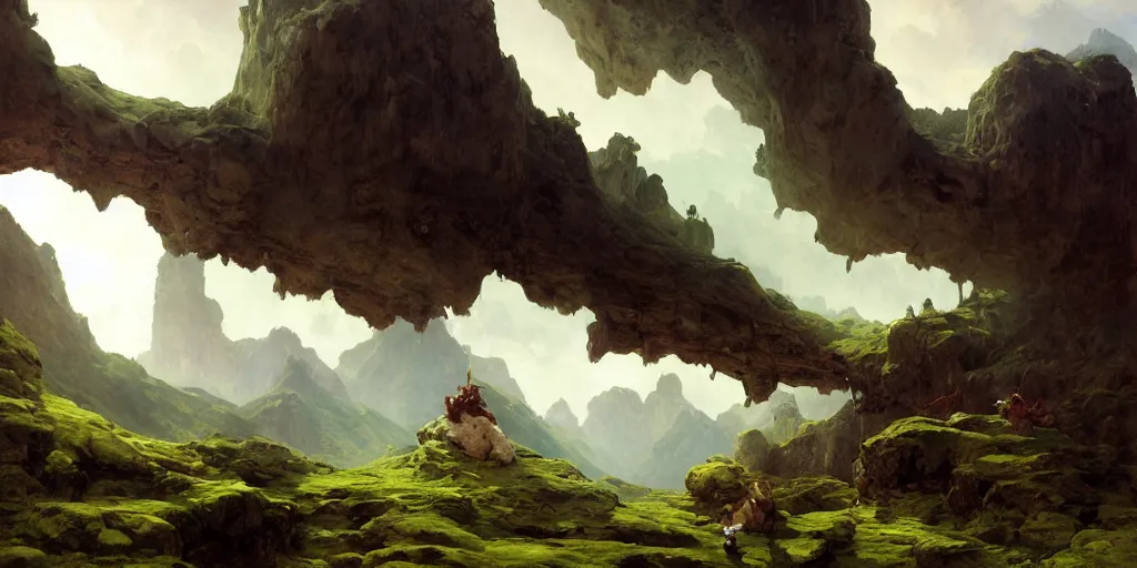 Image similar to huge cave ceiling clouds made of green earth towns, industry, villages castles, buildings inverted upsidedown mountain artstation illustration sharp focus sunlit vista painted by ruan jia raymond swanland lawrence alma tadema zdzislaw beksinski norman rockwell tom lovell alex malveda greg staples