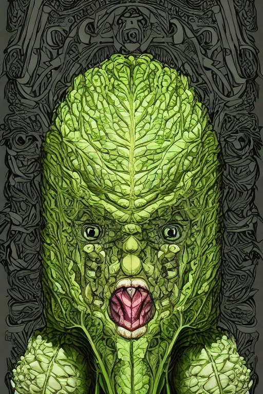 Image similar to cabbage humanoid, symmetrical, highly detailed, digital art, sharp focus, trending on art station, anime art style