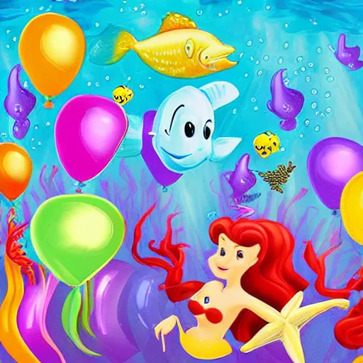 Image similar to balloon animals, under the sea, little mermaid magical kingdom, digital art