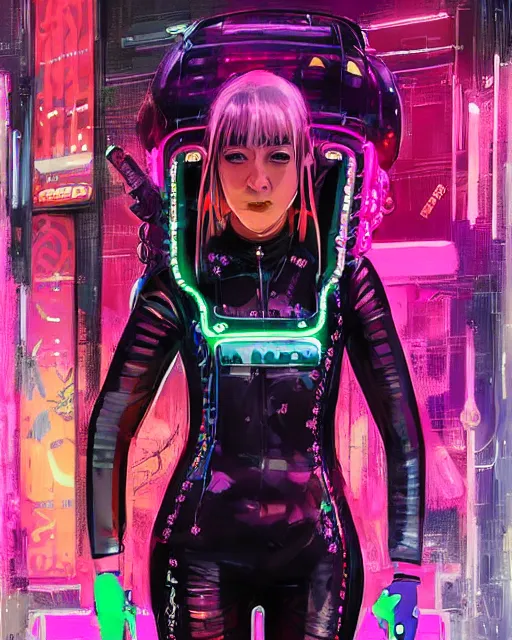 Image similar to detailed portrait Neon Operator Girl, cyberpunk futuristic neon, reflective catsuit, decorated with traditional Japanese ornaments by Ismail inceoglu dragan bibin hans thoma !dream detailed portrait Neon Operator Girl, cyberpunk futuristic neon, reflective puffy coat, decorated with traditional Japanese ornaments by Ismail inceoglu dragan bibin hans thoma greg rutkowski Alexandros Pyromallis Nekro Rene Maritte Illustrated, Perfect face, fine details, realistic shaded, fine-face, pretty face