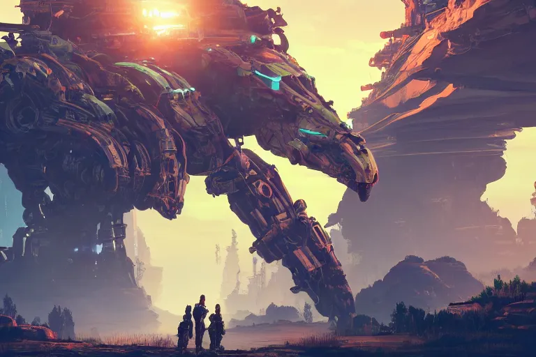 Image similar to slitherfang machine mecanical creature robot of horizon forbidden west horizon zero dawn radiating a glowing aura global illumination ray tracing hdr fanart arstation by ian pesty and alena aenami artworks in 4 k