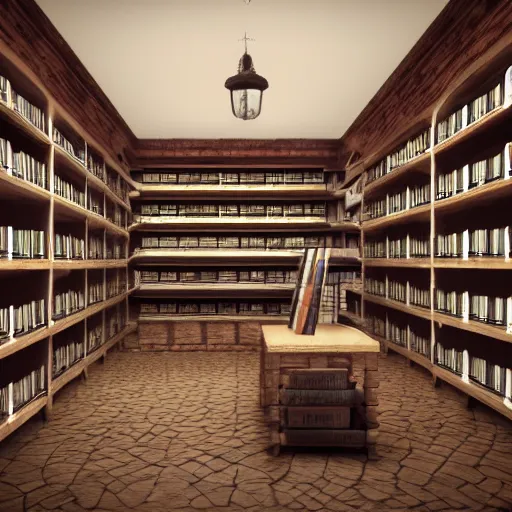 Prompt: unreal engine render of an old, dusty bookstore