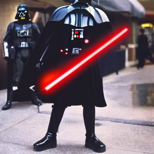 Image similar to Darth Vader holding a electric guitar, 90s rock album