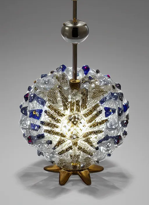 Prompt: Table lamp in the shape of a star, with precious stones, designed by Rene Lalique