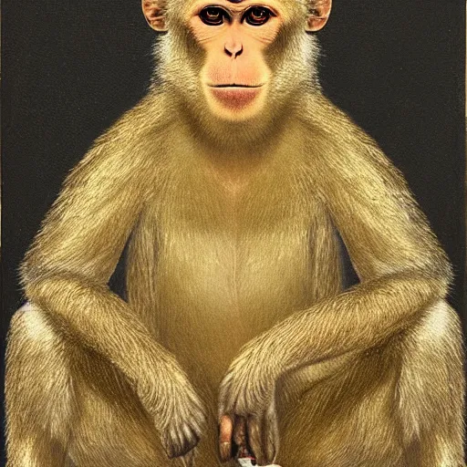 Prompt: portrait of a macaque wearing a gold chain, in the style of piccaso