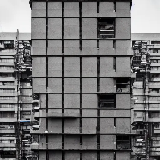 Prompt: a high tech industrial tower built in brutalist architecture, photography