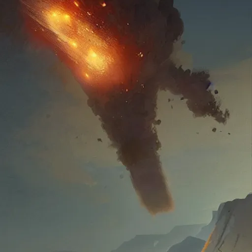 Image similar to meteor hitting earth, concept art by greg rutkowski, highly detailed, ultra realistic