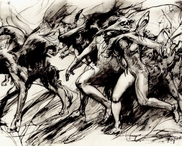 Image similar to Skinwalkers Leaving A Time Portal by Heinrich Kley, detailed