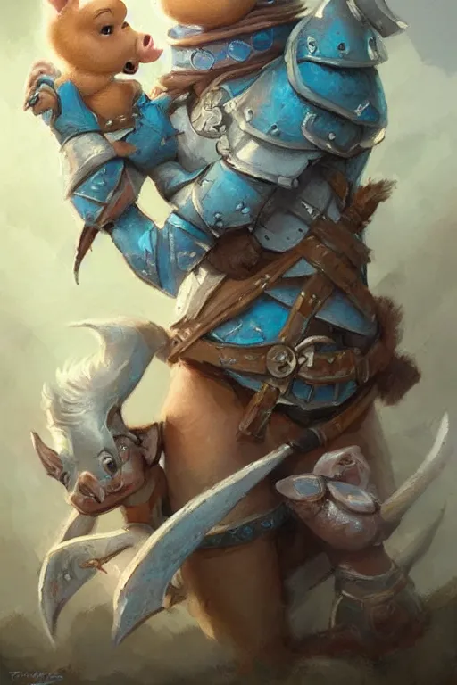 Image similar to anthropomorphic small warrior piglet, pale blue armor, cute and adorable, pretty, beautiful, DnD character art portrait, matte fantasy painting, DeviantArt Artstation, by Jason Felix by Steve Argyle by Tyler Jacobson by Peter Mohrbacher, cinematic lighting