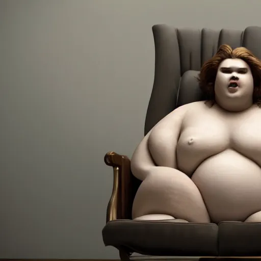 Image similar to the huge fat woman's head made of flour is on the fancy chair. medium shot. beautiful colors, great lighting. fantastic movie scene. subsurface scattering shiny skin. beautiful lighting, 4 k post - processing, trending in art station, cg society, highly detailed, 5 k extremely detailed, 3 d. cinematic scene. sharp image.