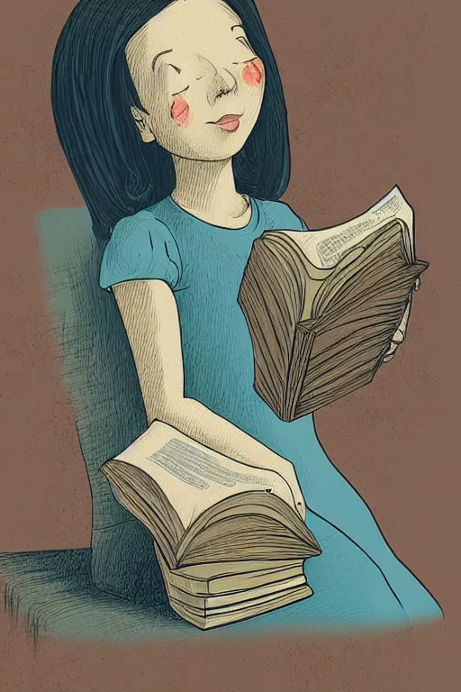 Image similar to illustration of a girl reading a book in the style of camilo huinca