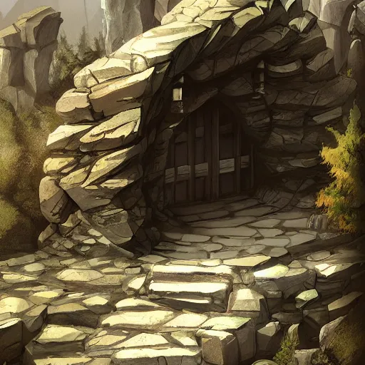 Prompt: building entrance on top of a mountain, artstation