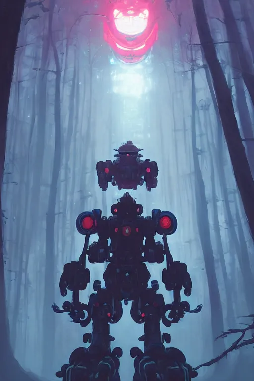 Prompt: Portrait of Yokai Mecha in neon forest, digital art from artstation by Andreas Rocha and Greg Rutkowski and Peter Mohrbacher