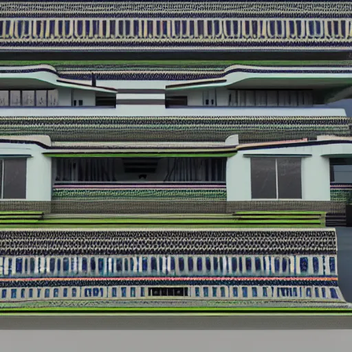 Image similar to cybernetic futuristic ndebele homestead seen from the front, highly detailed, octane rendered