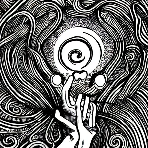 Prompt: lovecraftian many eyed angel, drawn in junji ito manga style