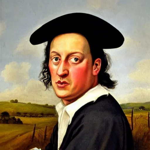 Image similar to david cameron as a 1 7 th century peasant workingin the fields, painting, restored, 1 7 th century art, very detailed painting