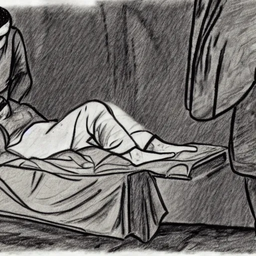 Image similar to the death of marat as a poorly drawn sketch by a six year old