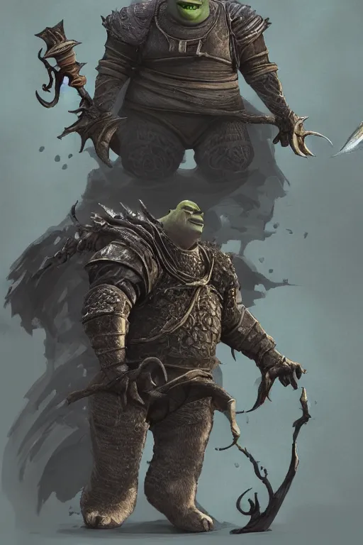 Image similar to Shrek as a dark souls boss, soulsborne, concept art, digital painting, trending on artstation