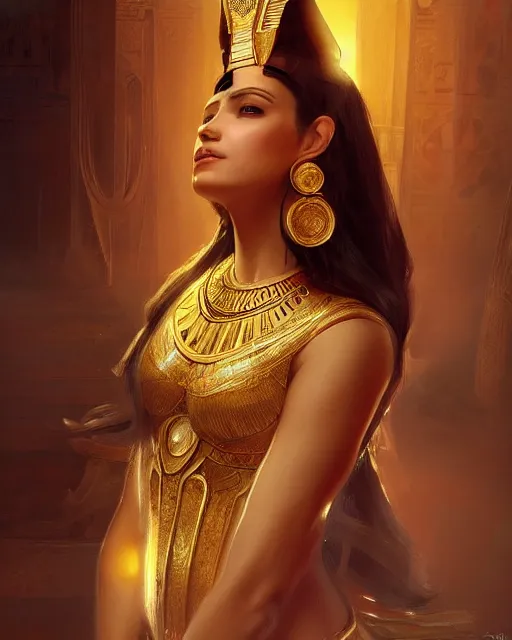 Prompt: Jessica Kahawaty as a beautiful egyptian princess, gorgeous, portrait, powerful, intricate, beautiful, masterpiece, elegant, volumetric lighting, back lighting, dramatic lighting, highly detailed, artstation, sharp focus, illustration, Artgerm, Jean-Léon Gérôme , ruan jia