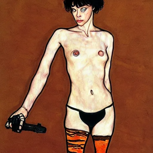 Image similar to mathilda in the professional, artstation, drawing by egon schiele