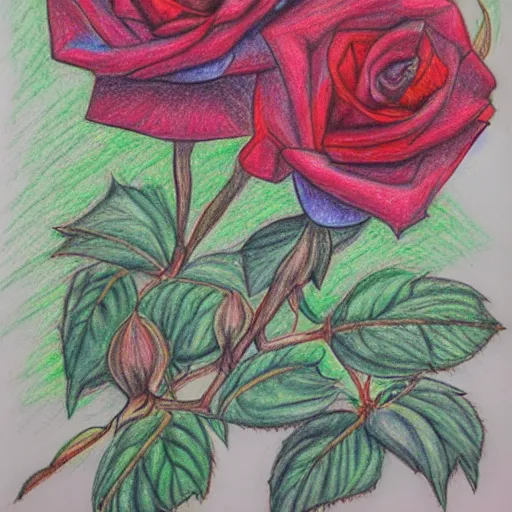 Image similar to wilting roses in the desert, colored pencils drawing